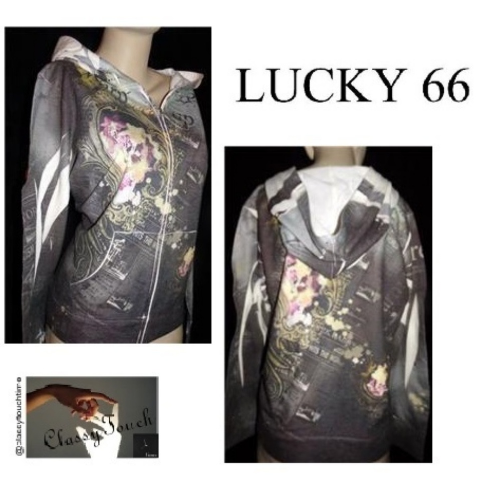 Lucky 66 Gray Zipper Front Hoodie